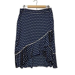 Lucy Paris Ruffled Navy White Polka Dot High Low Lined Skirt XL